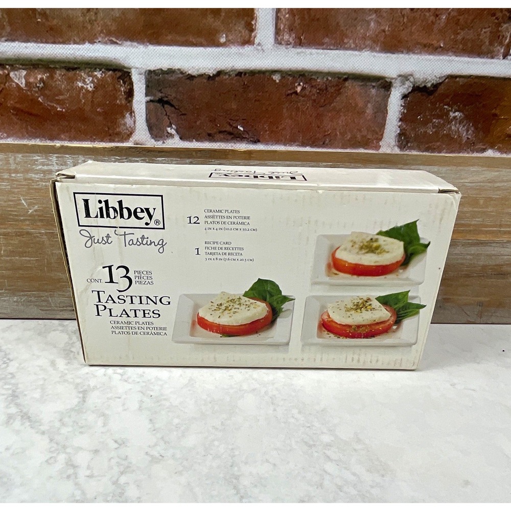 Libbey Just Tasting 13-Piece Ceramic Square 4x4 in White Snack Plates Set